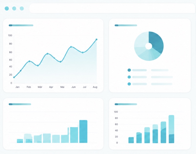 Beispiel-Dashboard: KPI-Trend, Verteilung und Auslastung im Zeitverlauf